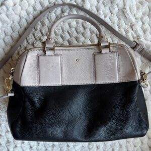Kate Spade NY Black Taupe Colorblock Pebbled Leather Satchel Gold Hardware